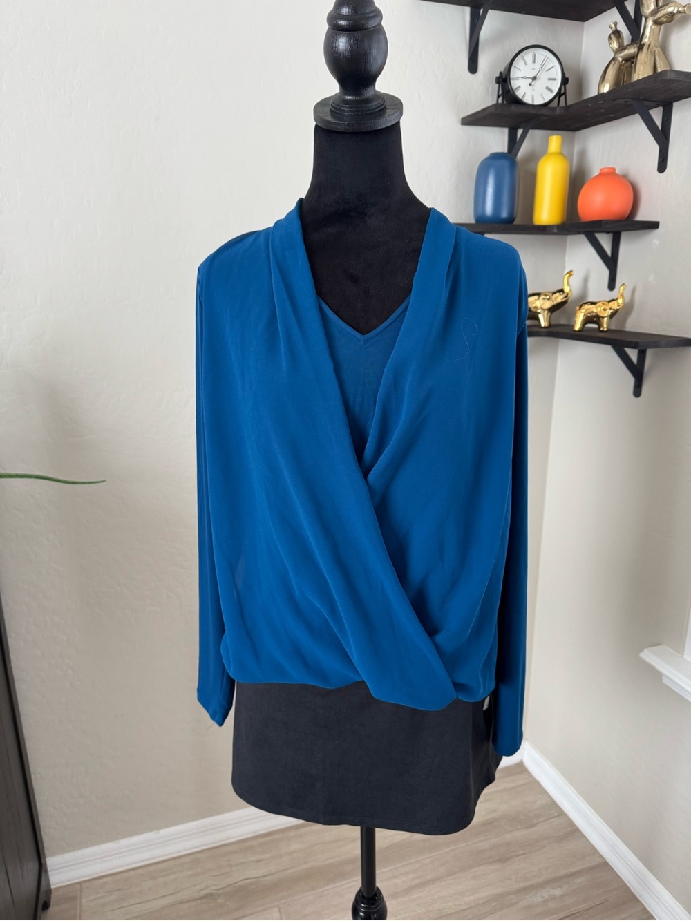Alfani Blue Wrap-Front V-Neck Blouse